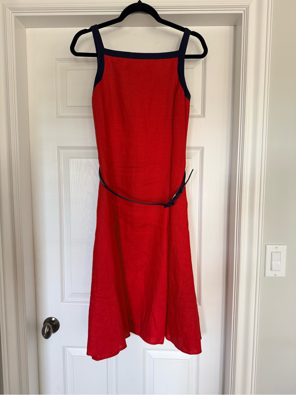 Ralph Lauren Red Midi Dress with Navy Trim